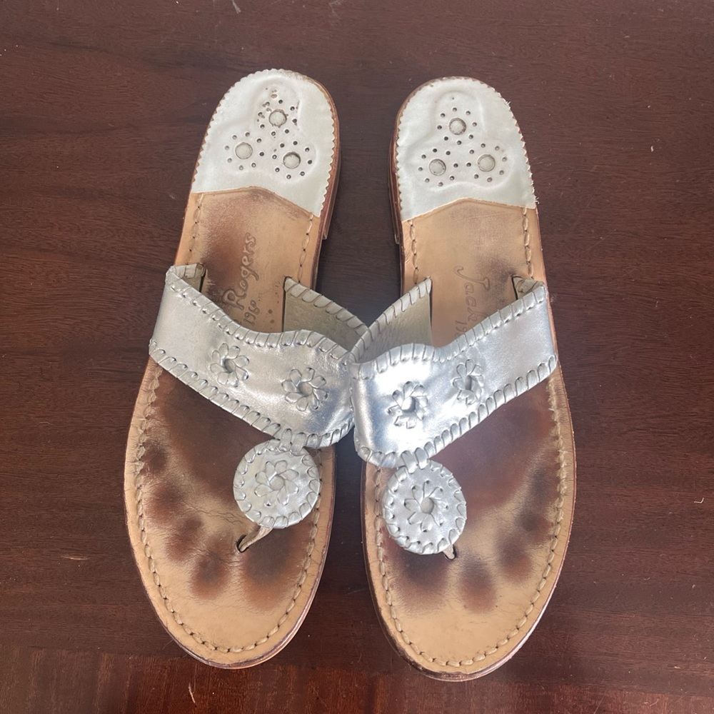 Jack Rogers Silver and Tan Sandals size 10